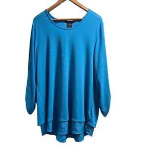 Grace Elements Tunic‎ Top Women XXL Blue Aqua Lagoon Layered Split Back Coastal